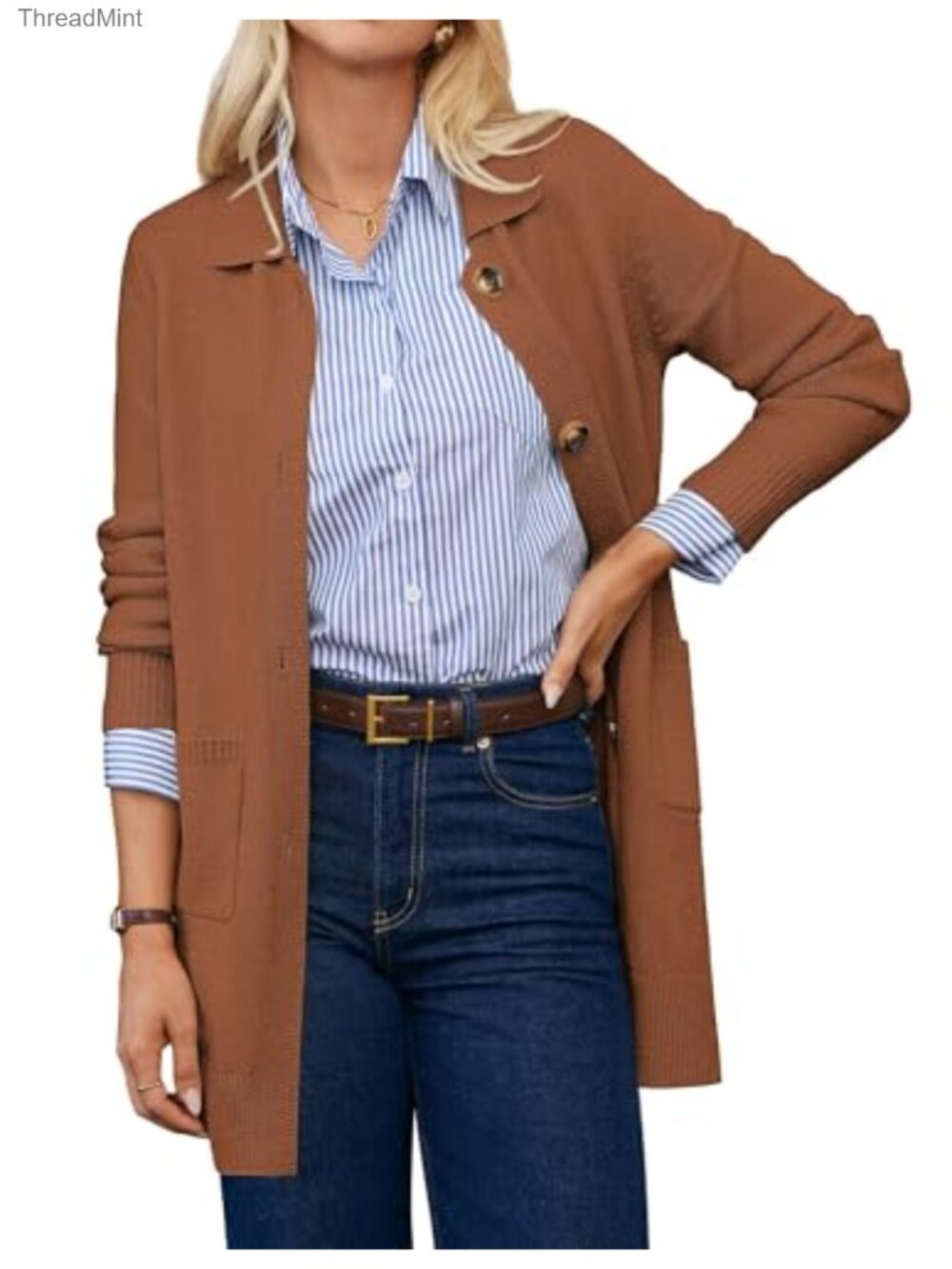 Long Cardigan Sweater Women Blazer Style Button Pockets Soft Knit
